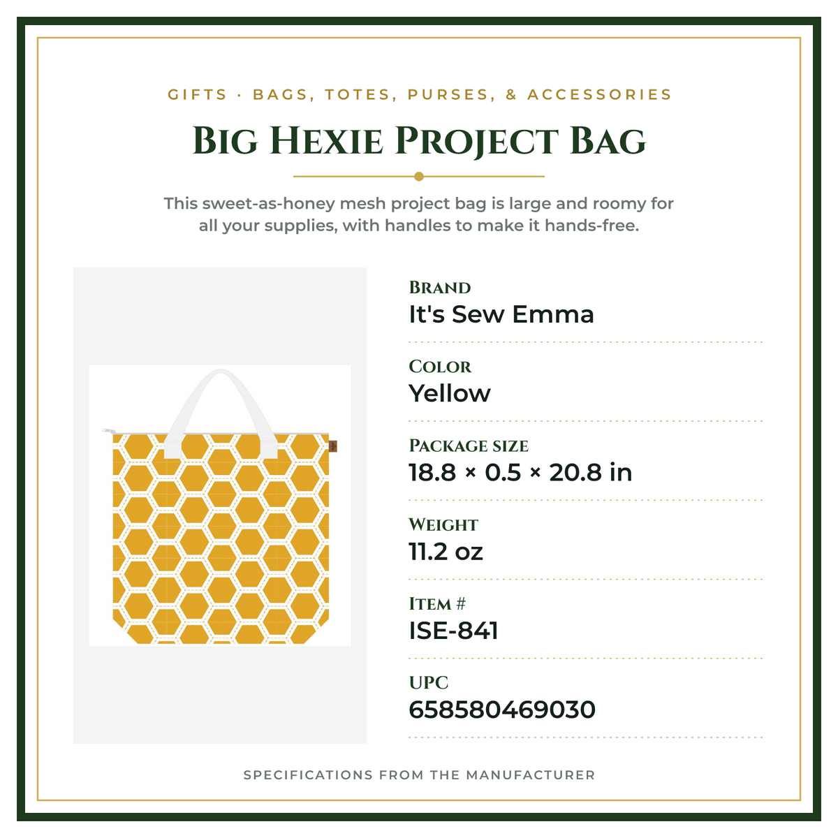 Product Specifications – Big Hexie Project Bag