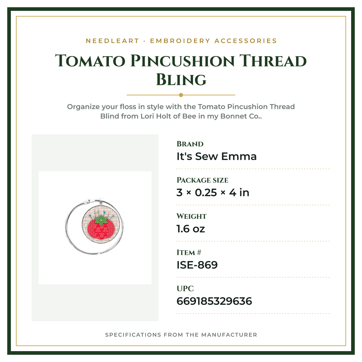 Product Specifications – Tomato Pincushion Thread Bling