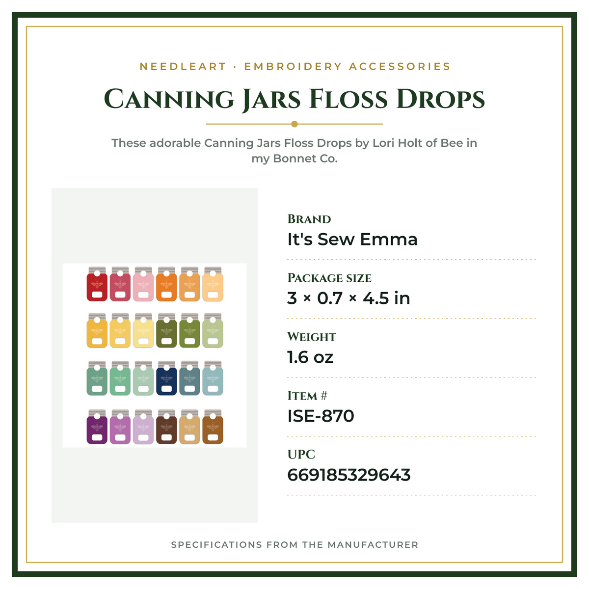 Product Specifications – Canning Jars Floss Drops