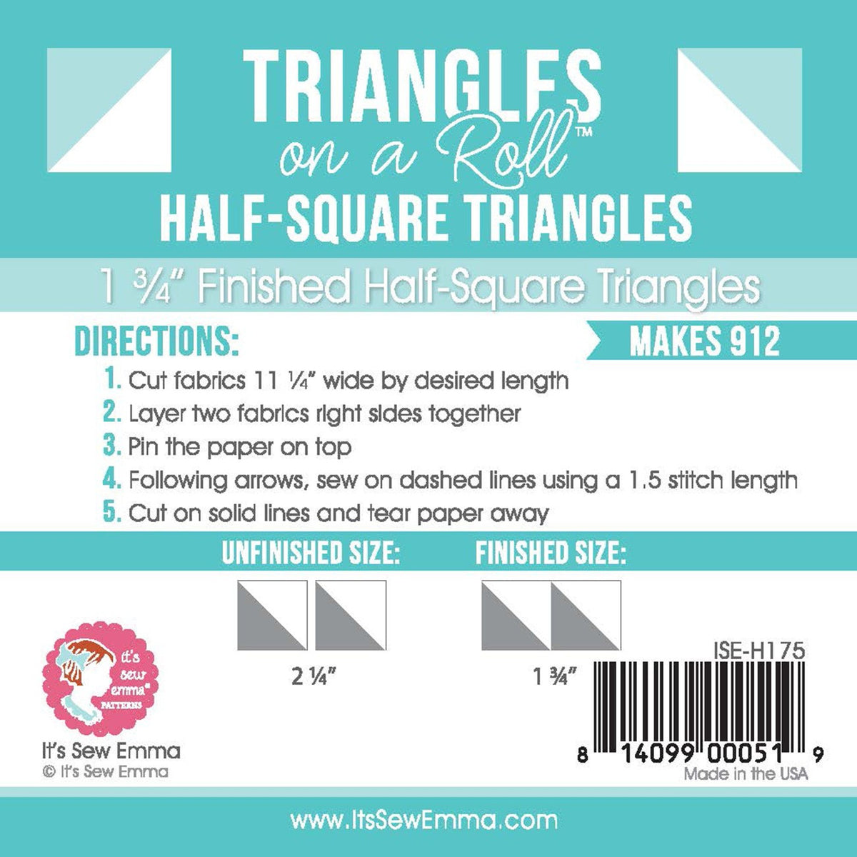 Triangles on a Roll 1-3/4in Finished Half-Square Triangles
