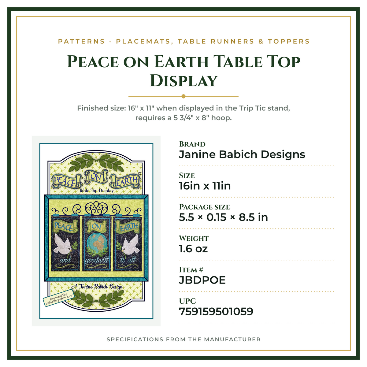 Product Specifications – Peace on Earth Table Top Display