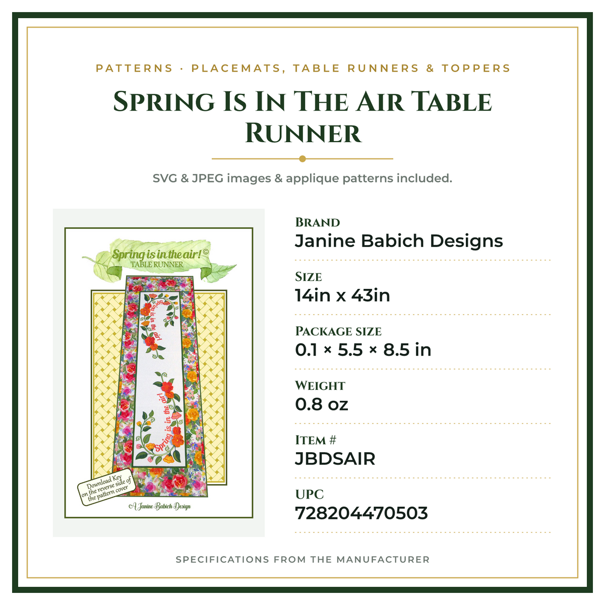 Product Specifications – Spring Is In The Air Table Runner