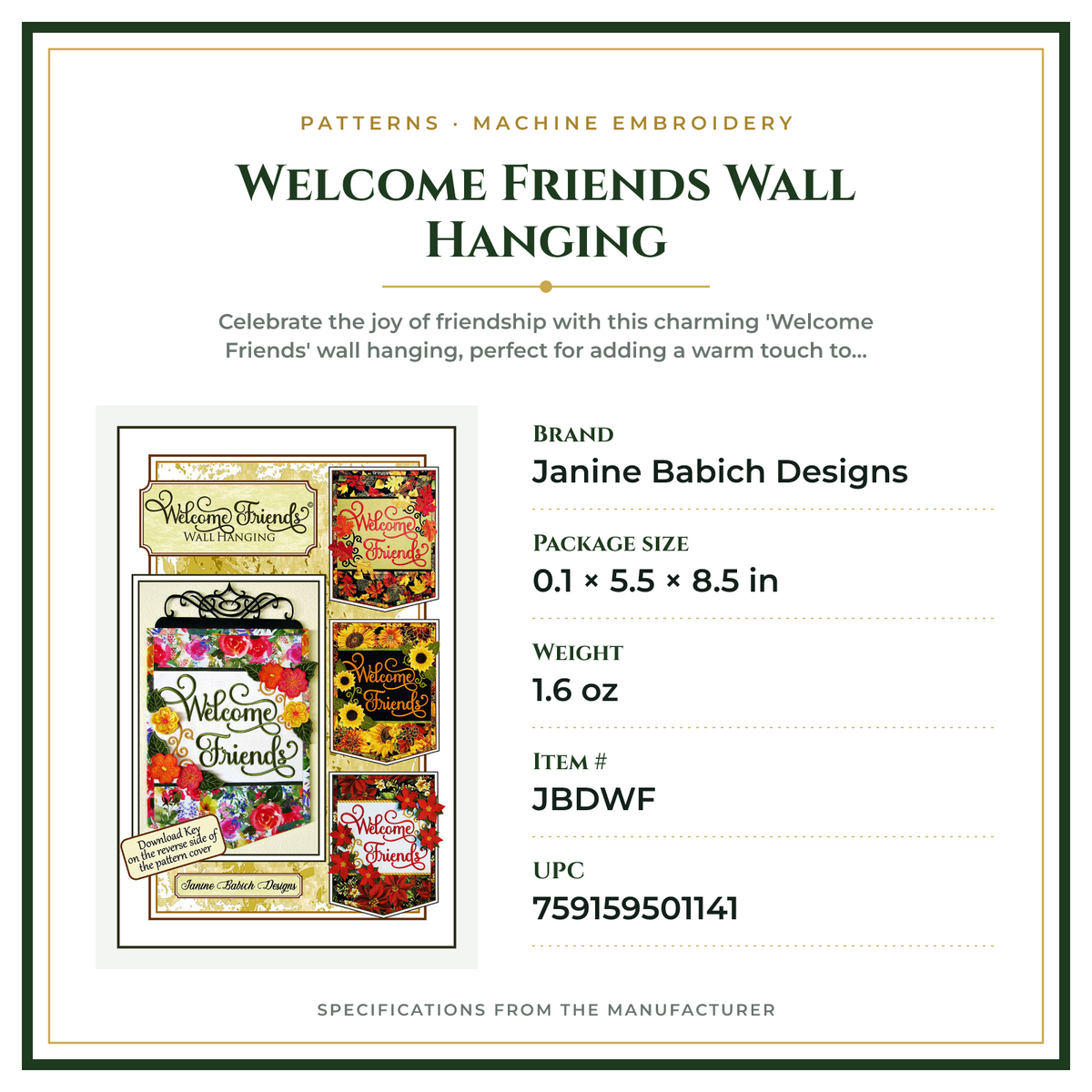 Product Specifications – Welcome Friends Wall Hanging