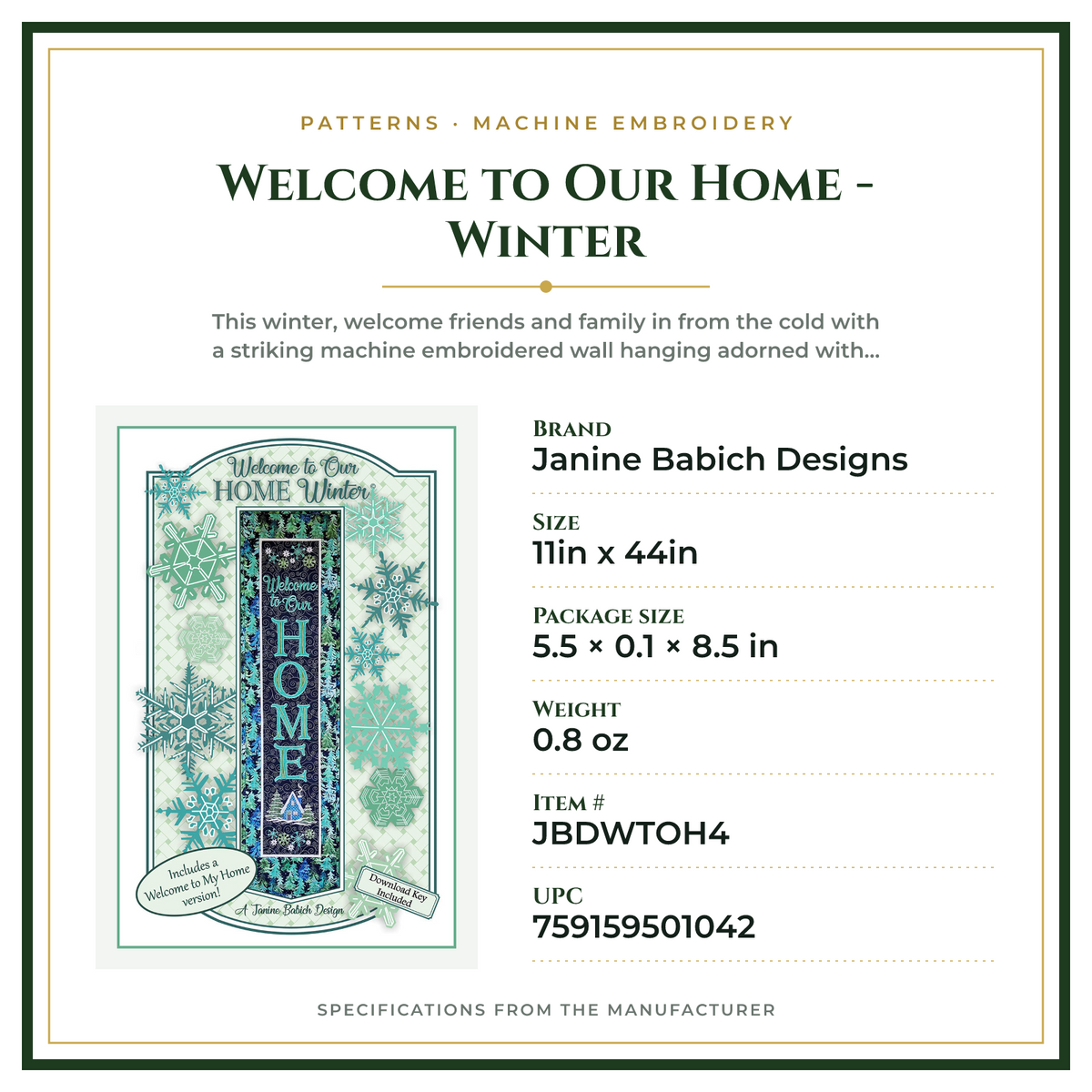 Product Specifications – Welcome to Our Home - Winter