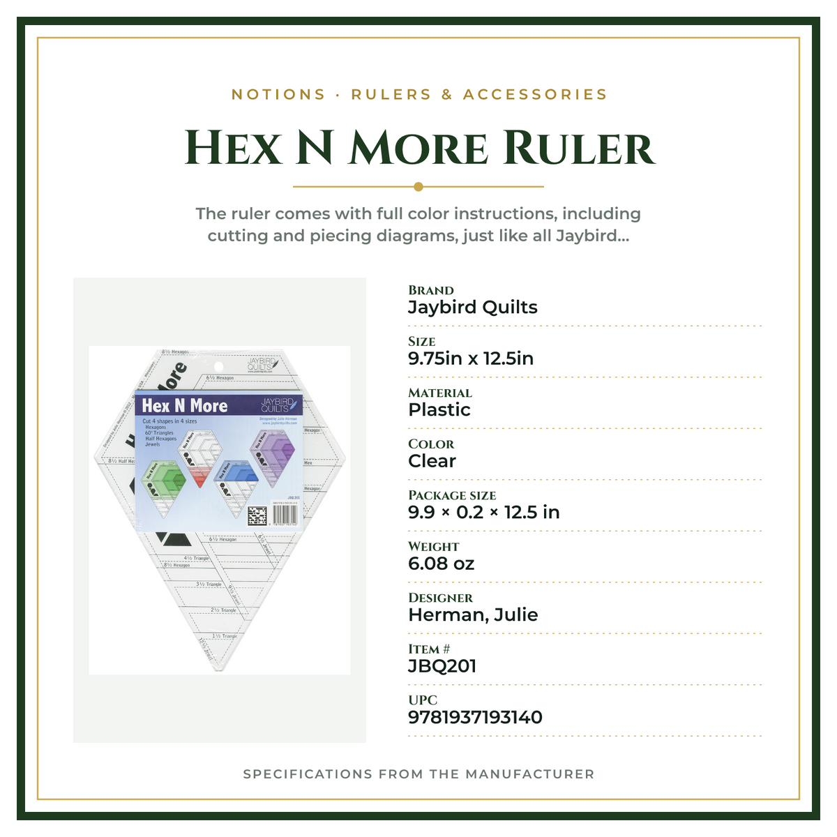 Product Specifications – Hex N More Ruler