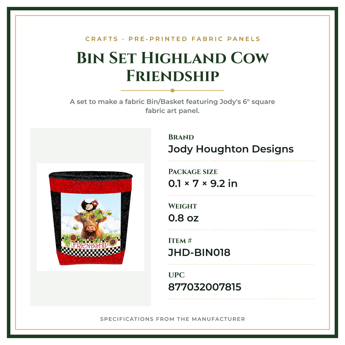 Product Specifications – Bin Set Highland Cow Friendship