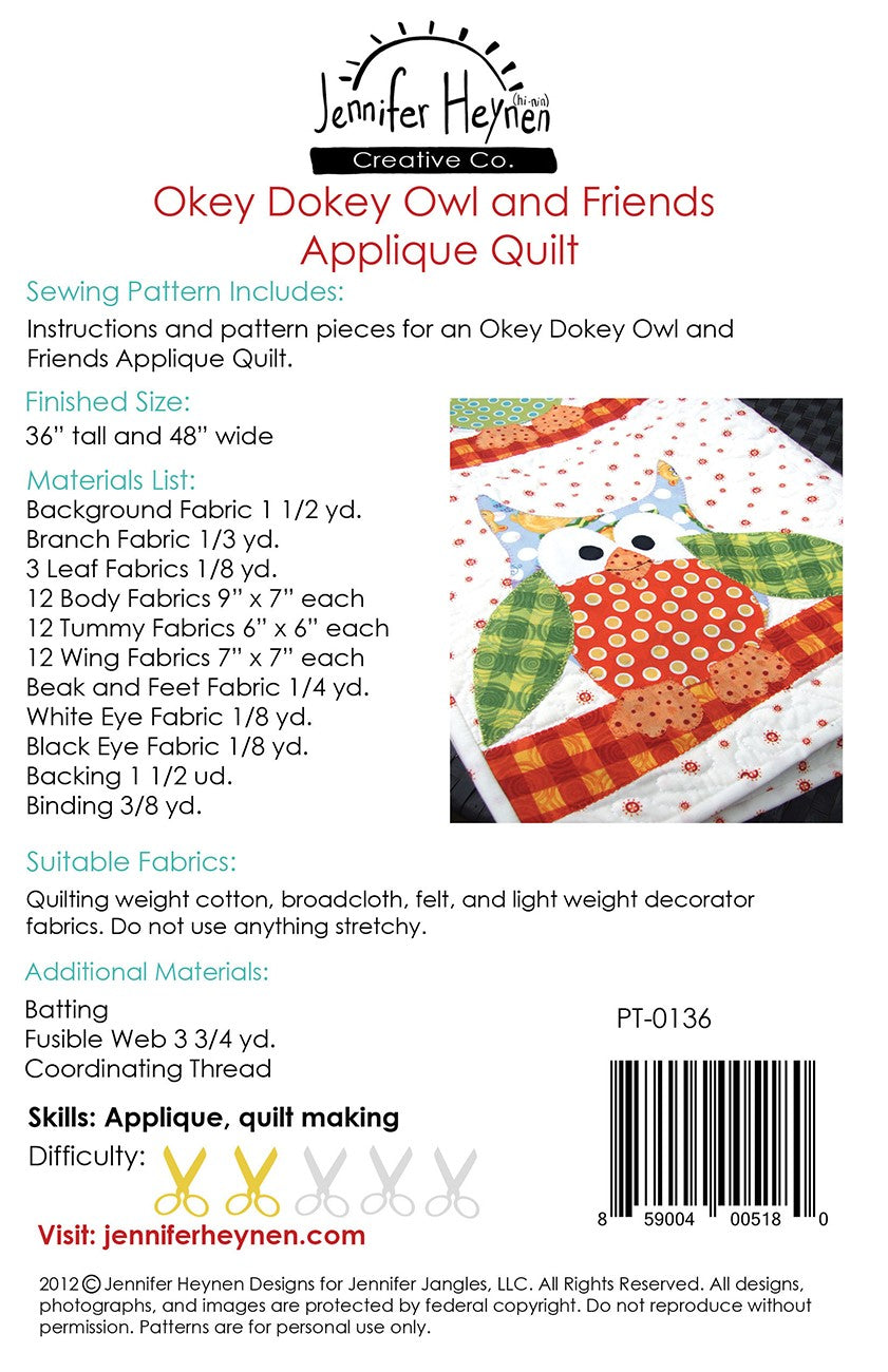 Okey Dokey Owl and Friends Applique Quilt