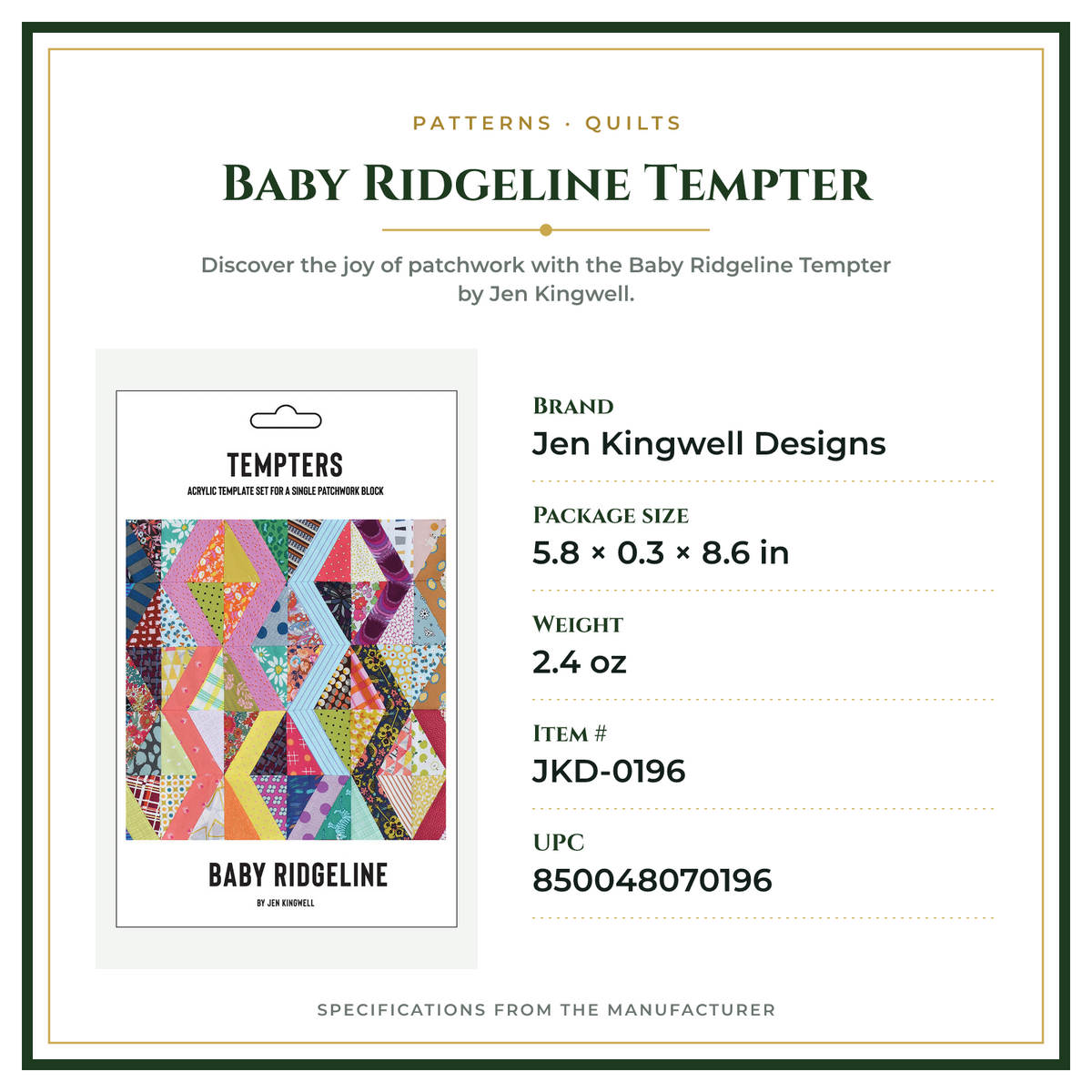 Product Specifications – Baby Ridgeline Tempter
