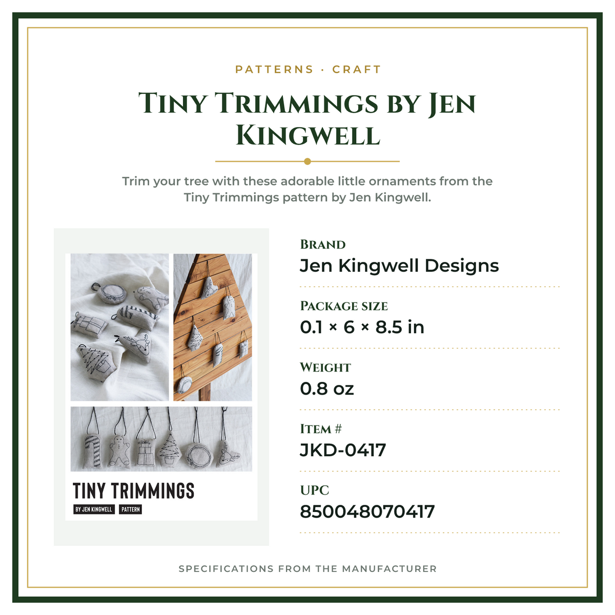 Product Specifications – Tiny Trimmings by Jen Kingwell