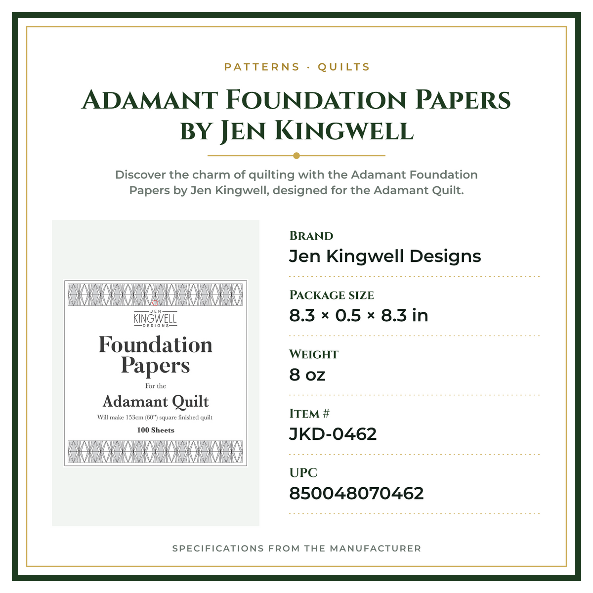 Product Specifications – Adamant Foundation Papers by Jen Kingwell