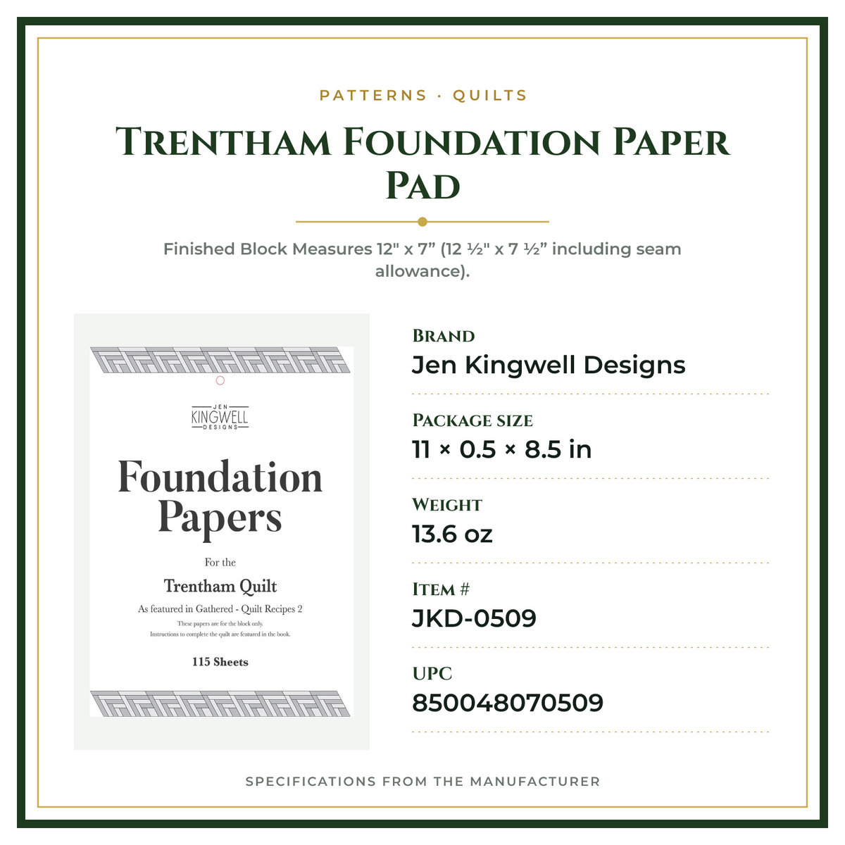 Product Specifications – Trentham Foundation Paper Pad