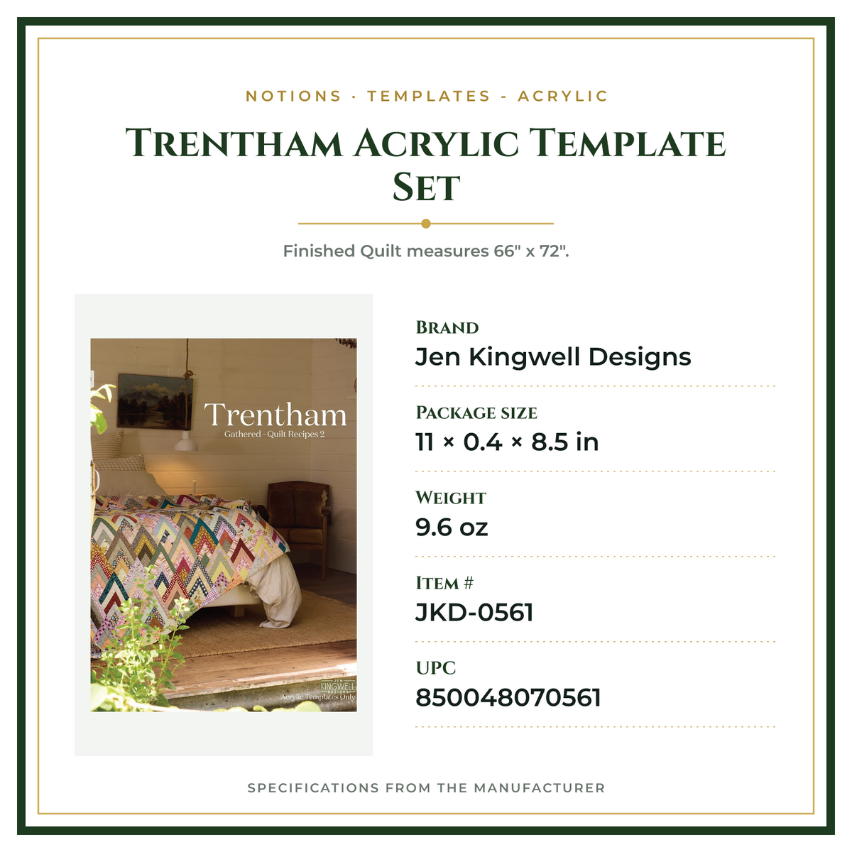 Product Specifications – Trentham Acrylic Template Set