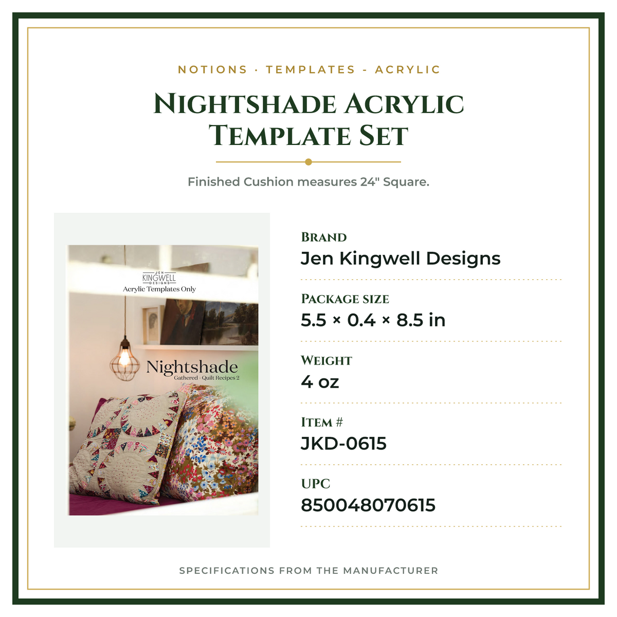 Product Specifications – Nightshade Acrylic Template Set