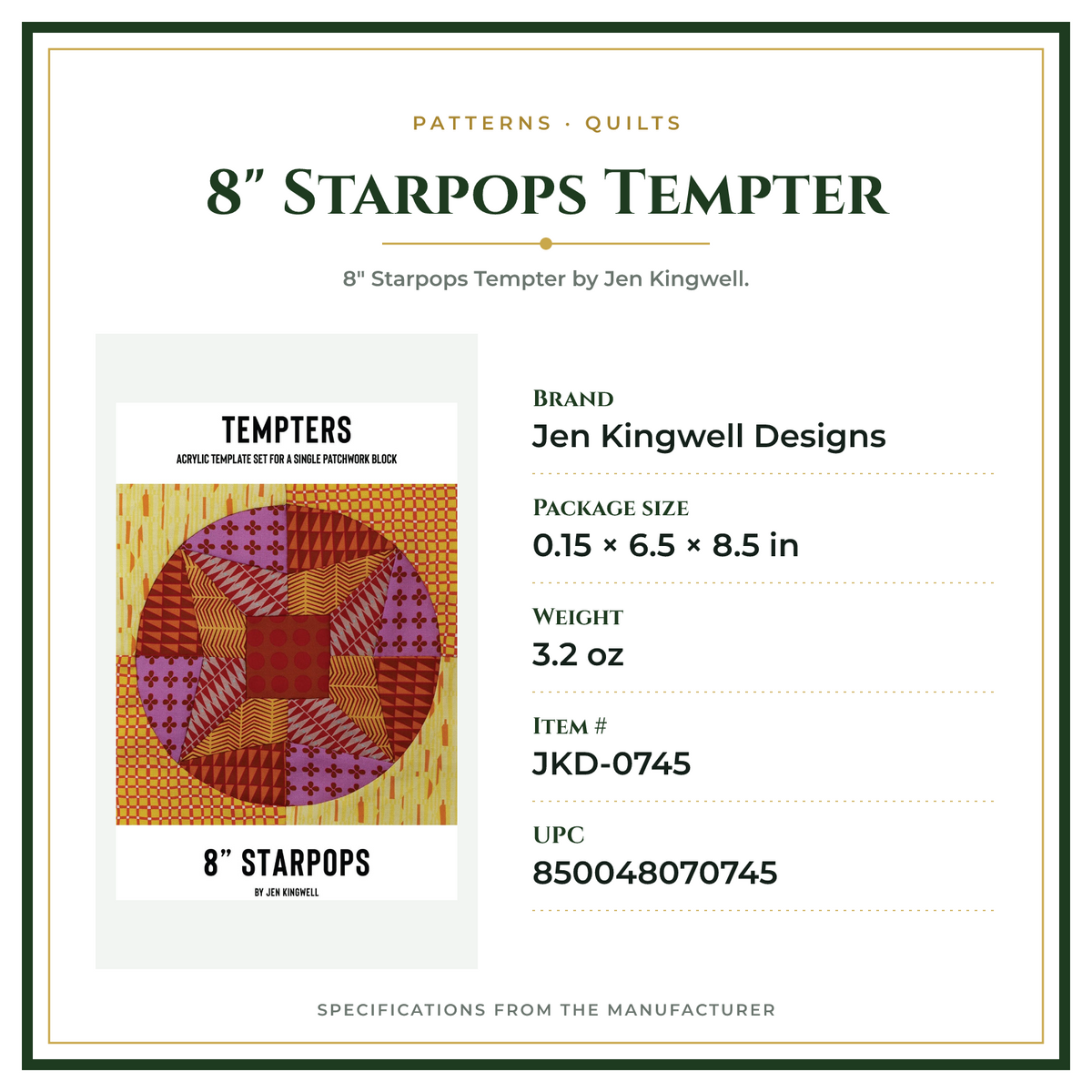 Product Specifications – 8" Starpops Tempter