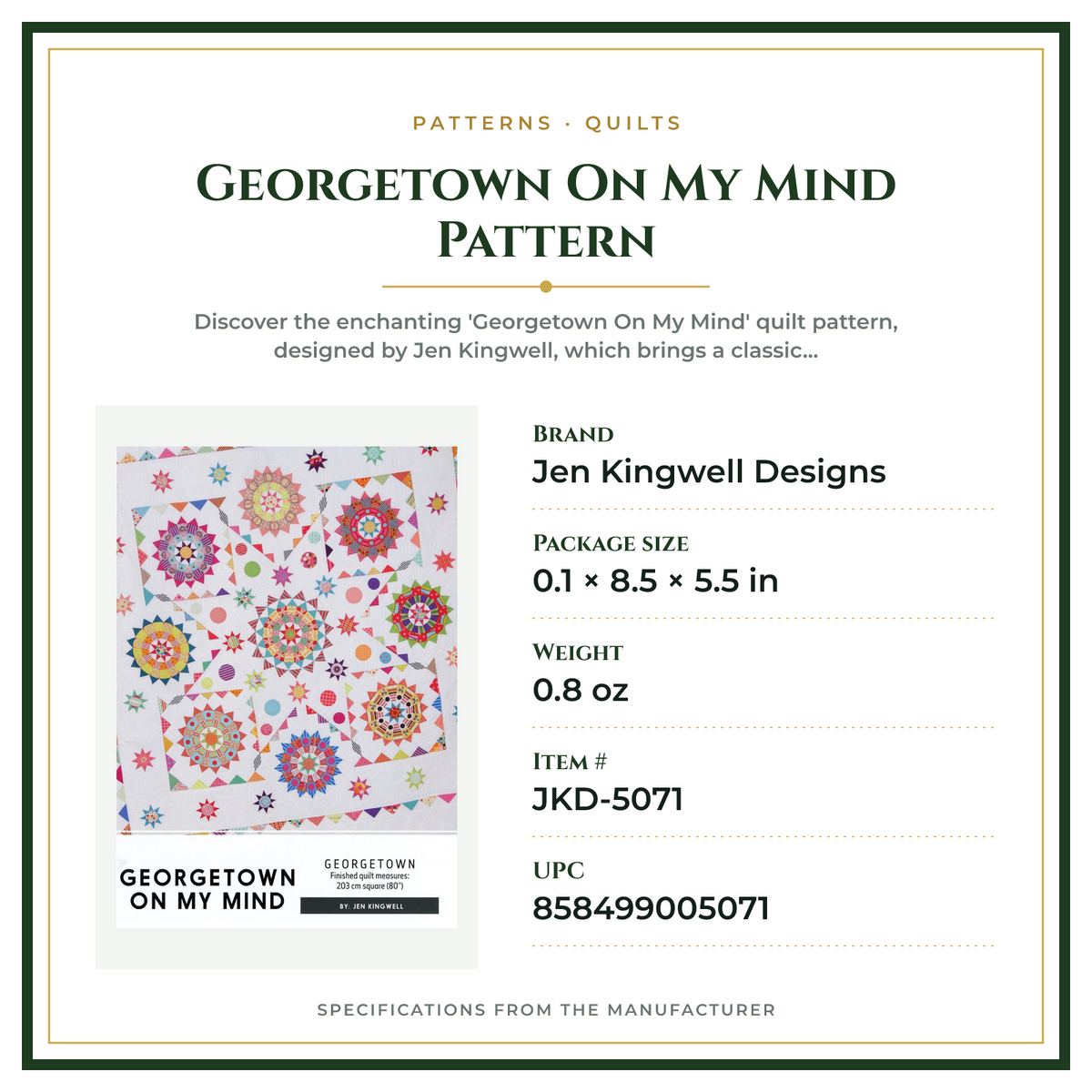Product Specifications – Georgetown On My Mind Pattern