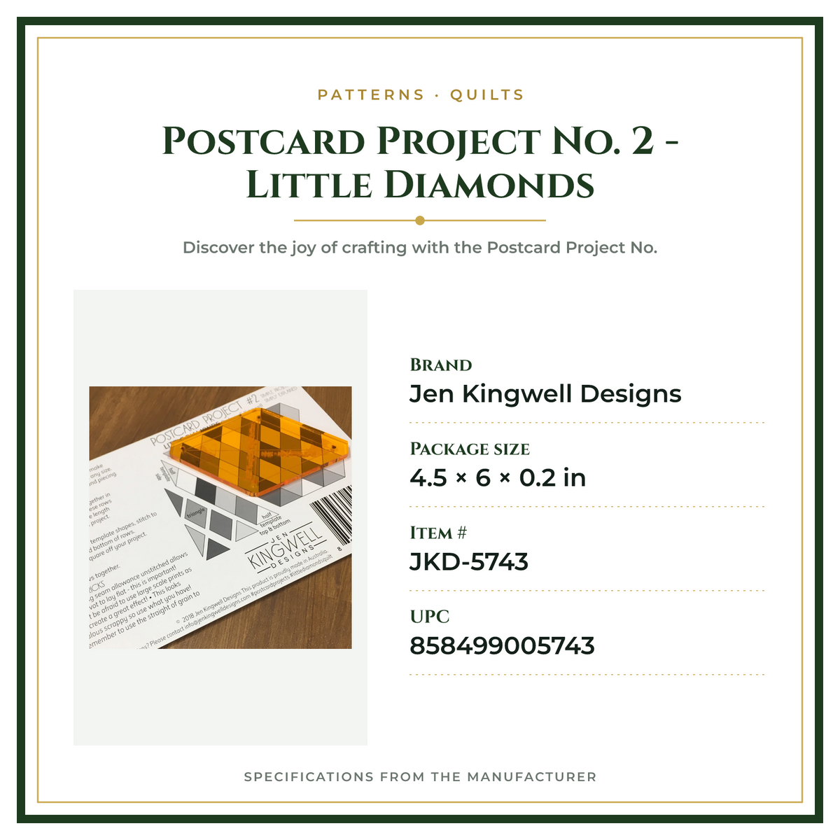 Product Specifications – Postcard Project No. 2 - Little Diamonds
