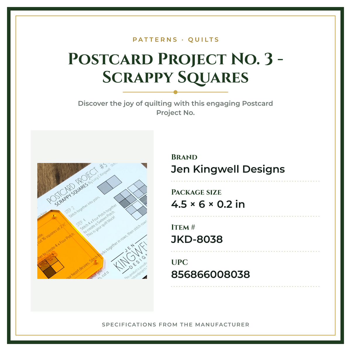 Product Specifications – Postcard Project No. 3 - Scrappy Squares
