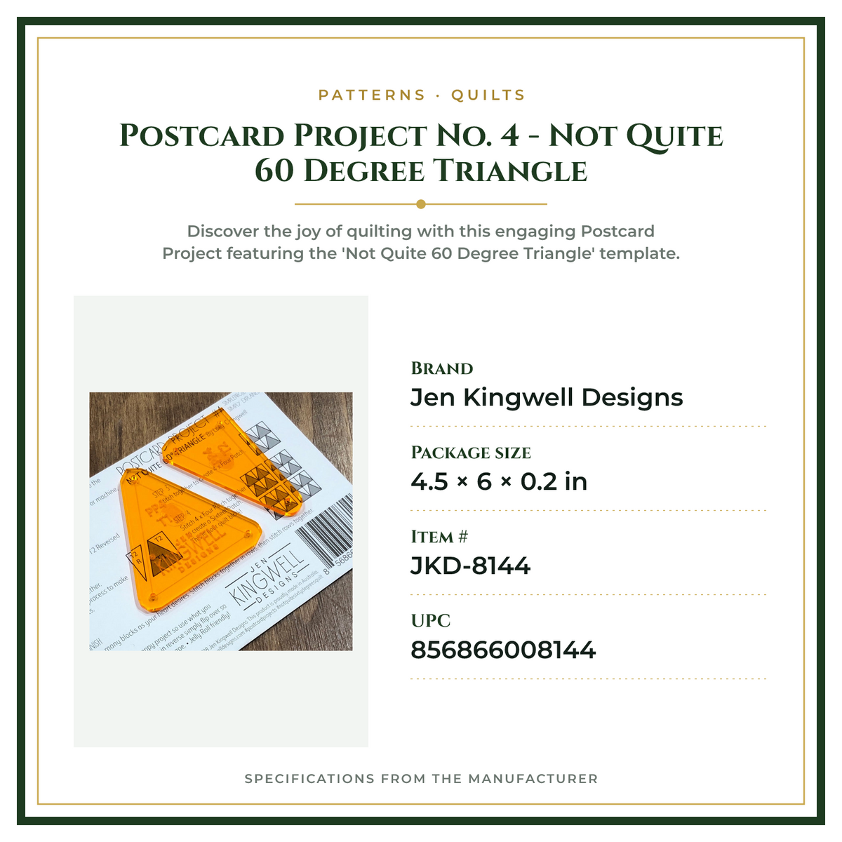 Product Specifications – Postcard Project No. 4 - Not Quite 60 Degree Triangle