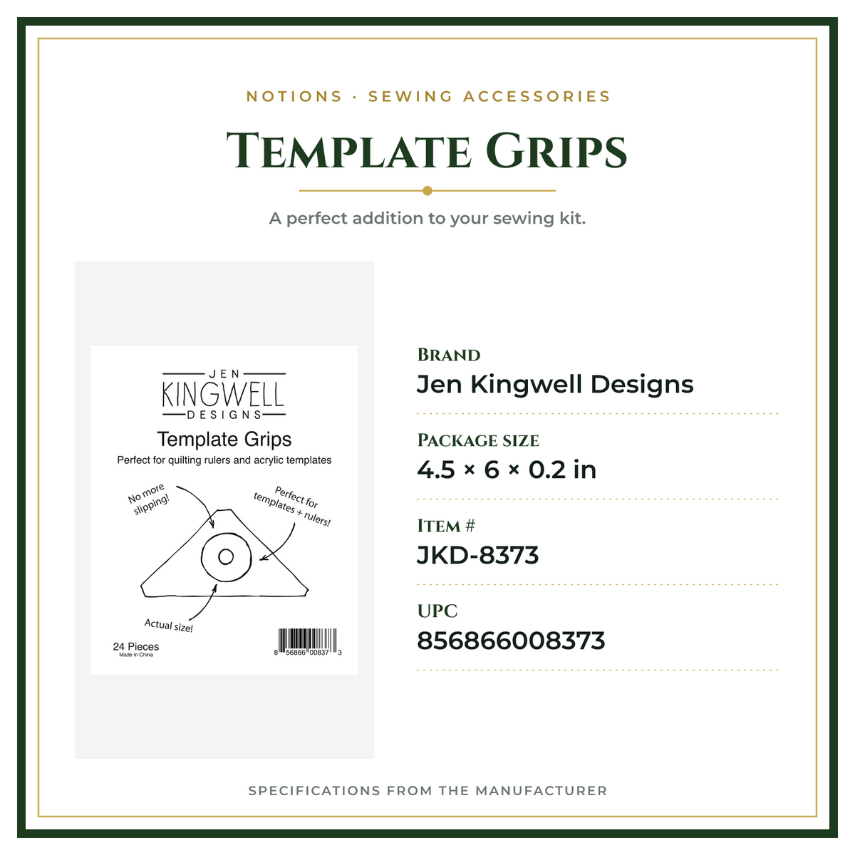 Product Specifications – Template Grips