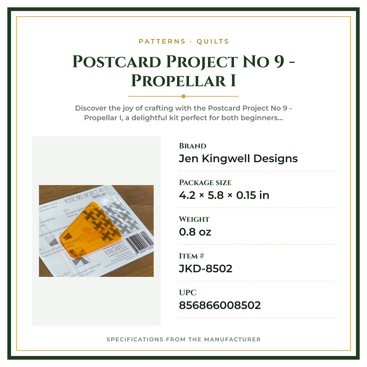 Product Specifications – Postcard Project No 9 - Propellar I