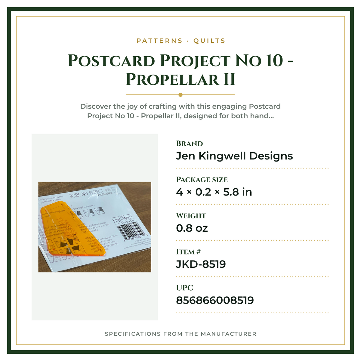 Product Specifications – Postcard Project No 10 - Propellar II