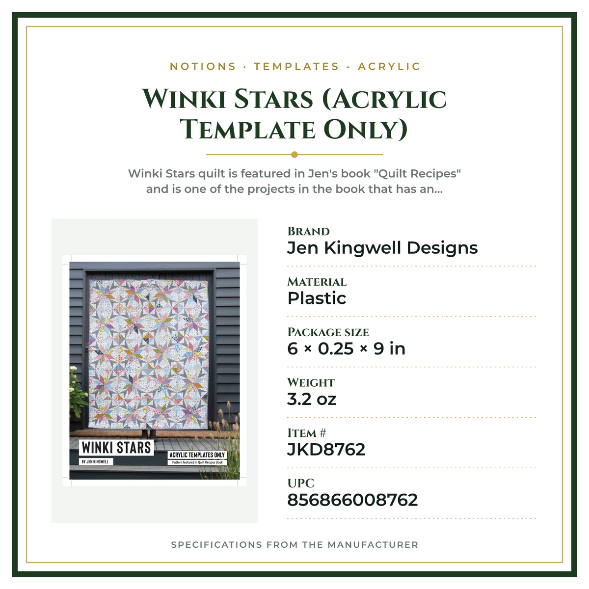 Product Specifications – Winki Stars (Acrylic Template Only)