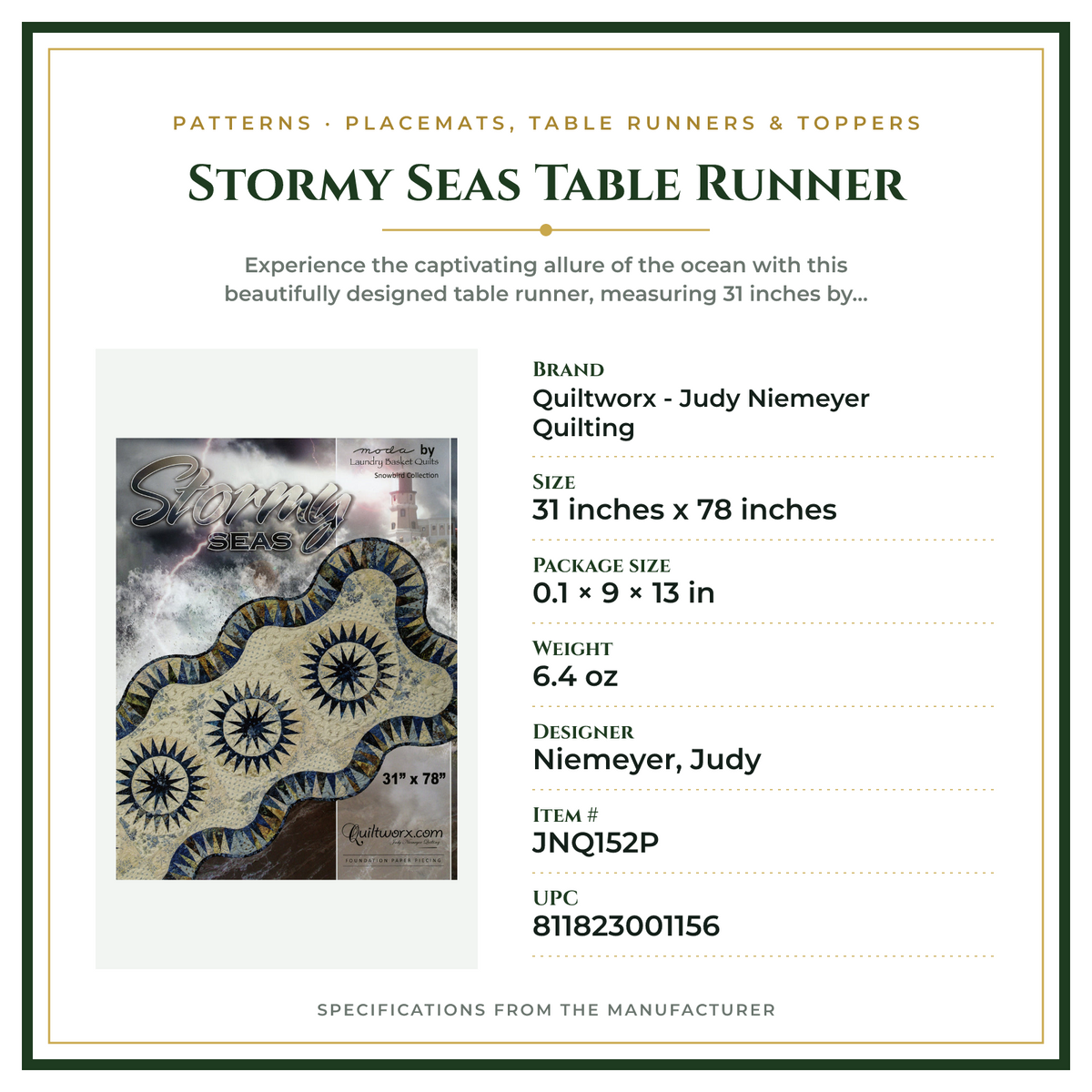 Product Specifications – Stormy Seas Table Runner