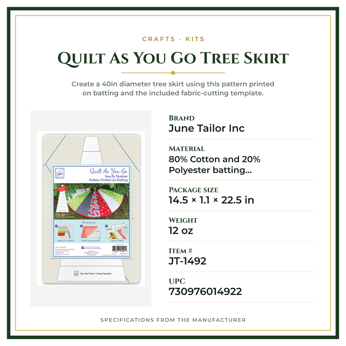 Product Specifications – Quilt As You Go Tree Skirt
