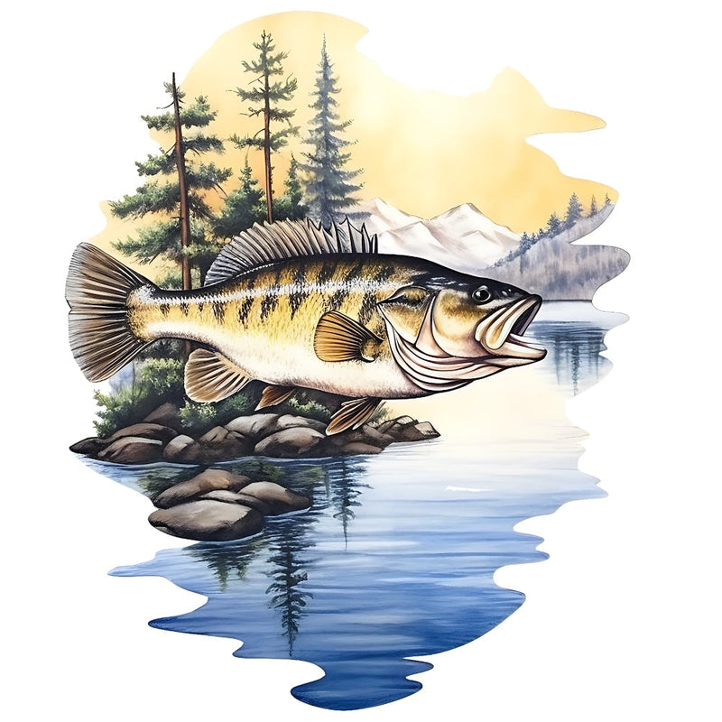 Jumping Bass Fish Scene Fabric Panel 4