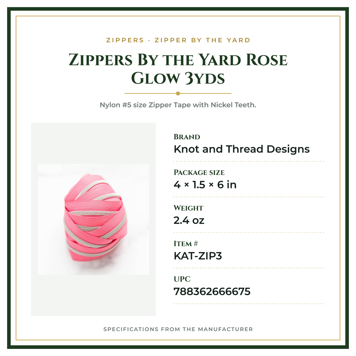 Product Specifications – Zippers By the Yard Rose Glow 3yds