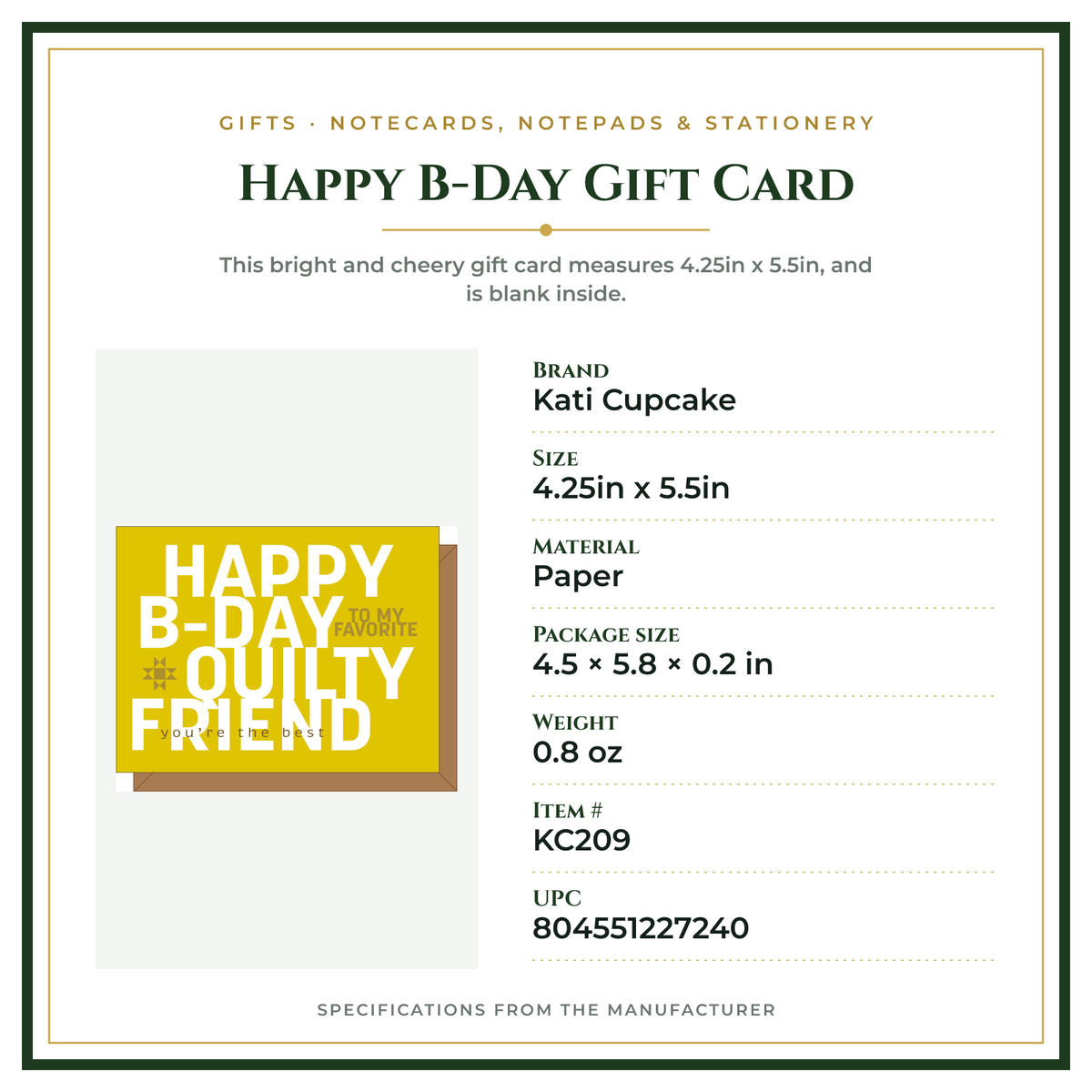 Product Specifications – Happy B-Day Gift Card
