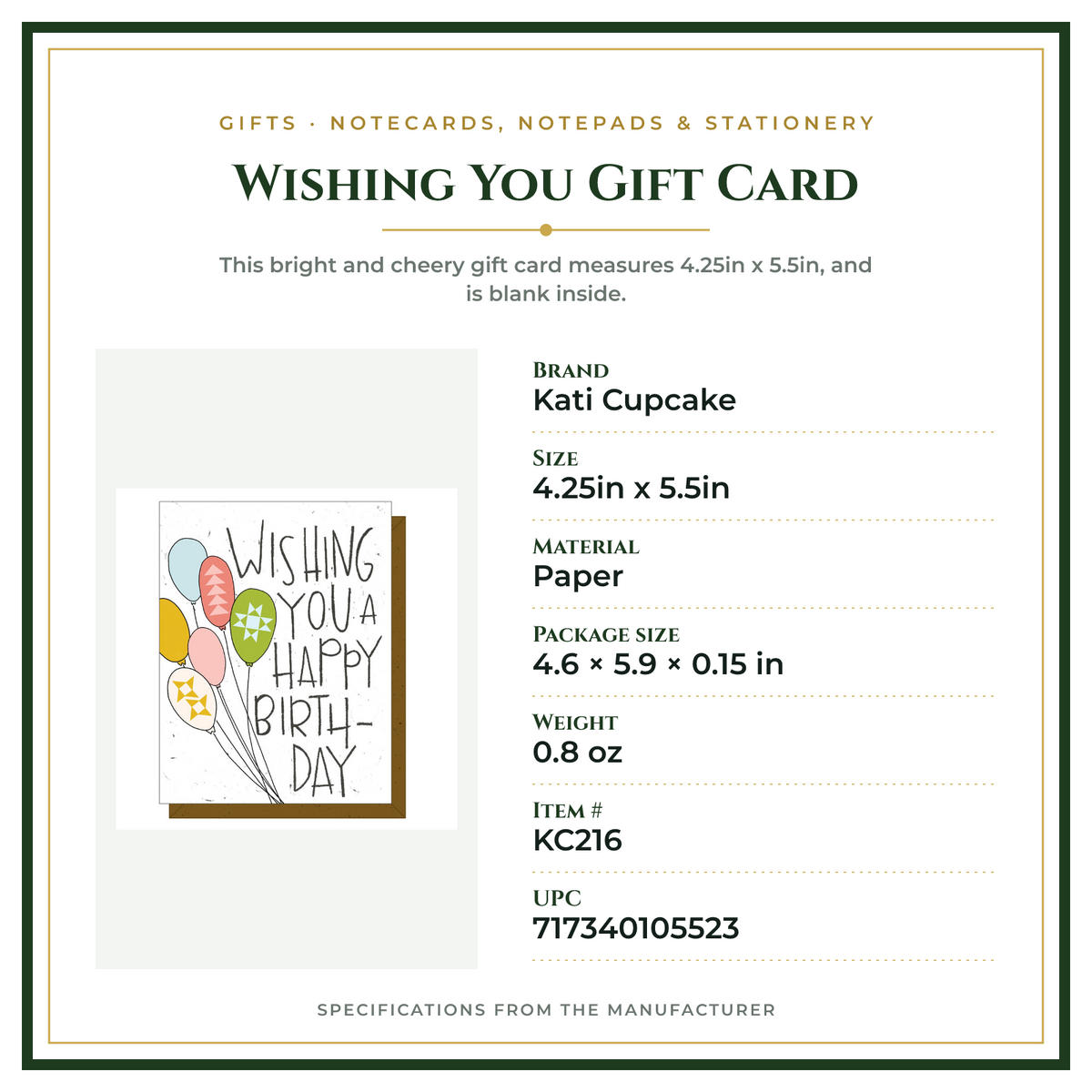 Product Specifications – Wishing You Gift Card