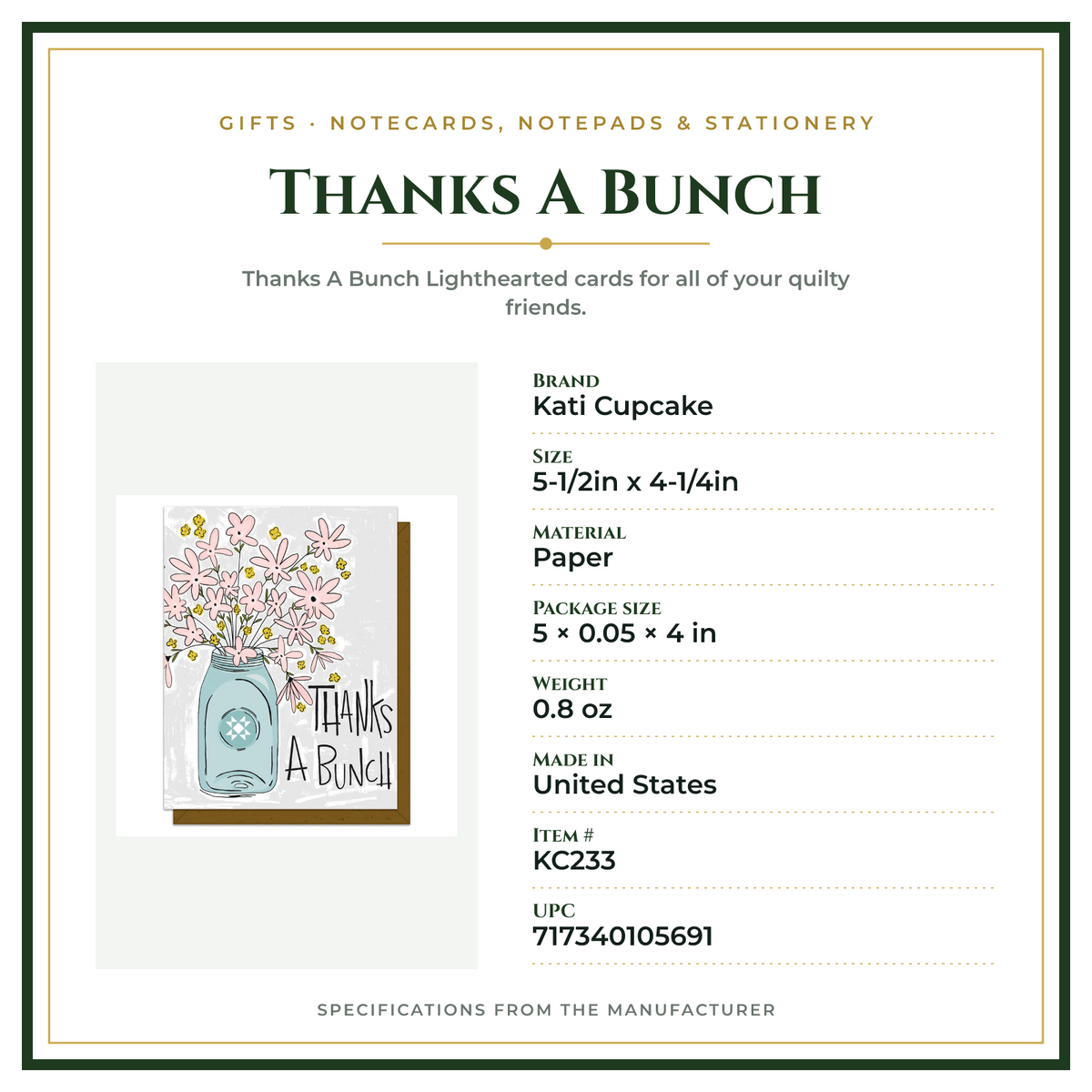 Product Specifications – Thanks A Bunch