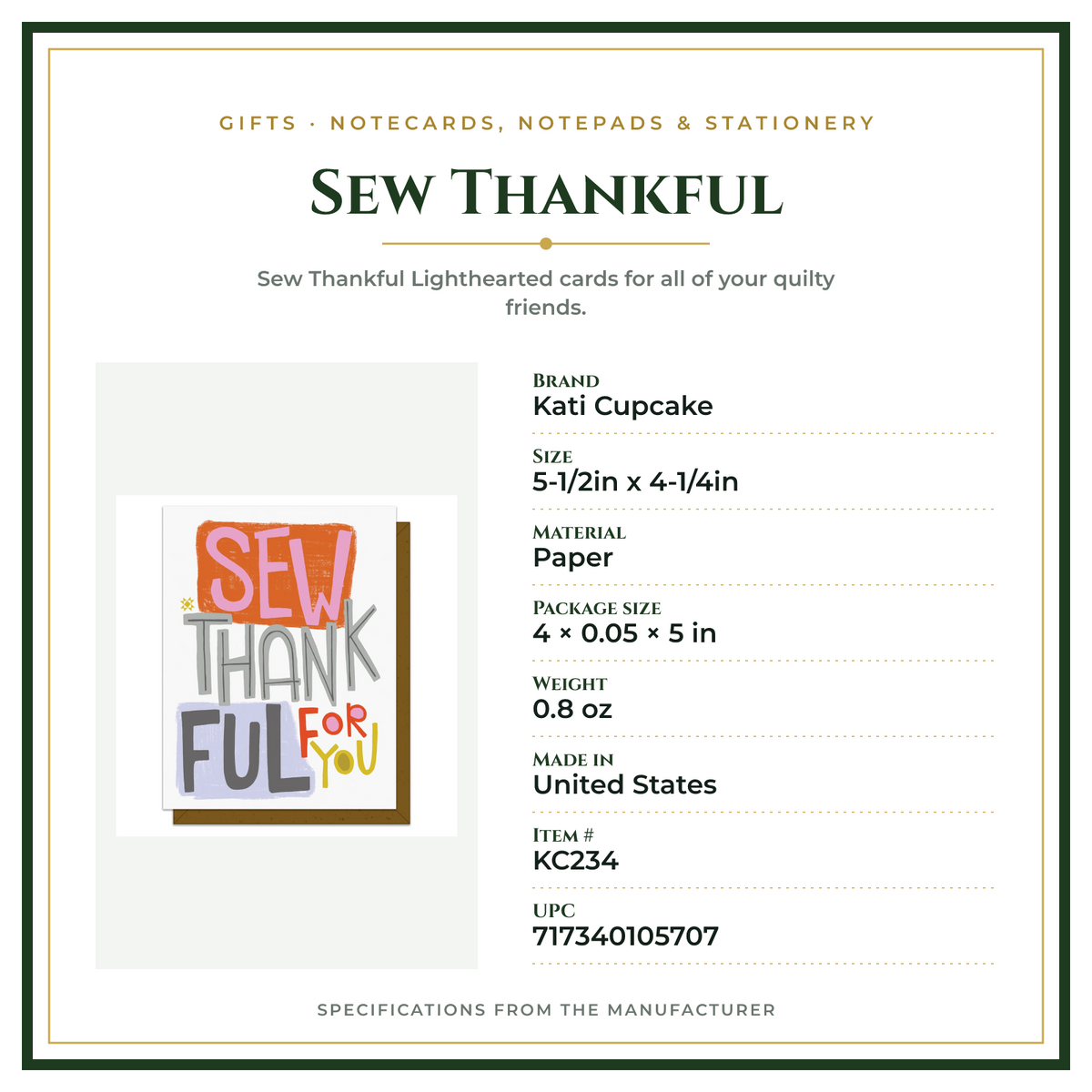 Product Specifications – Sew Thankful