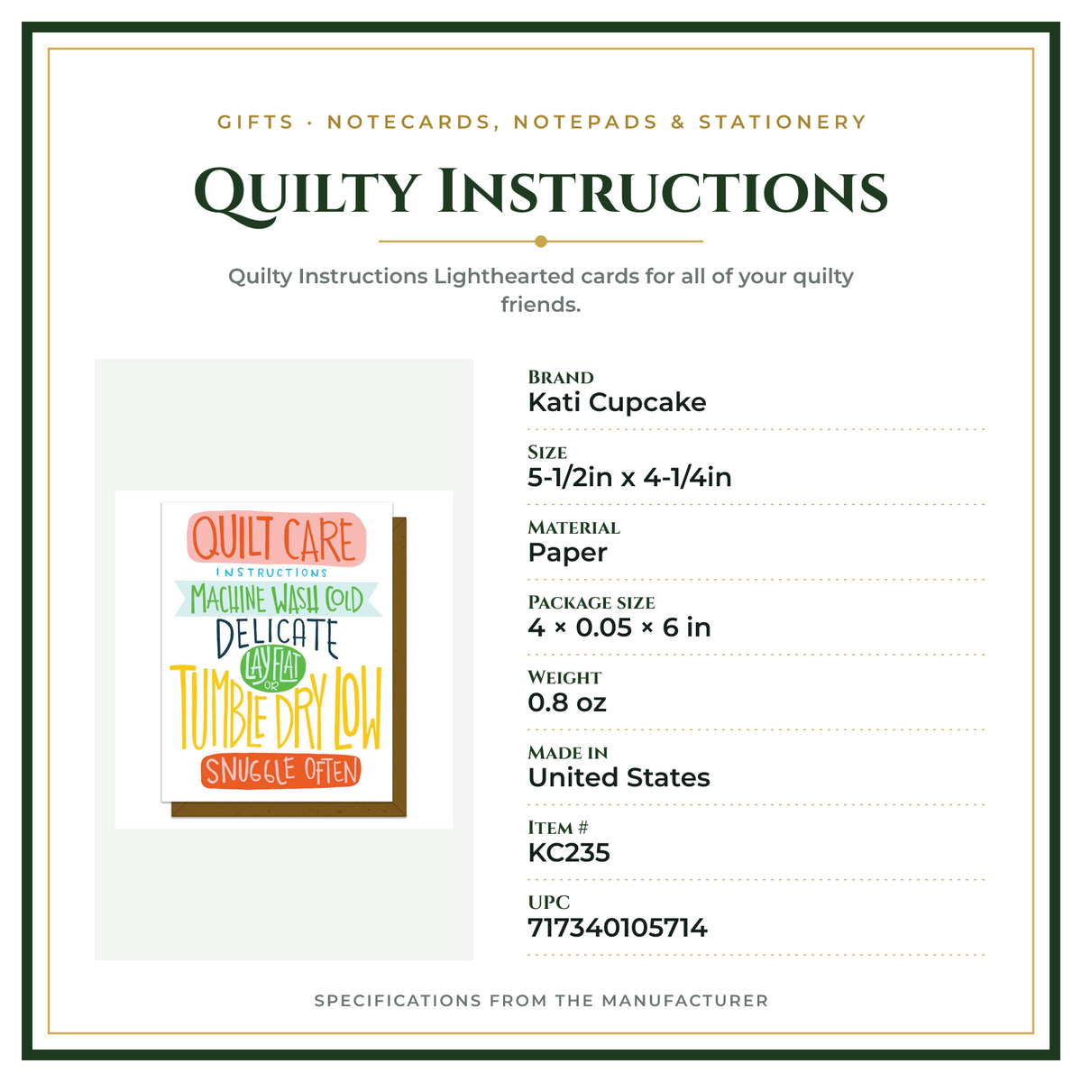 Product Specifications – Quilty Instructions
