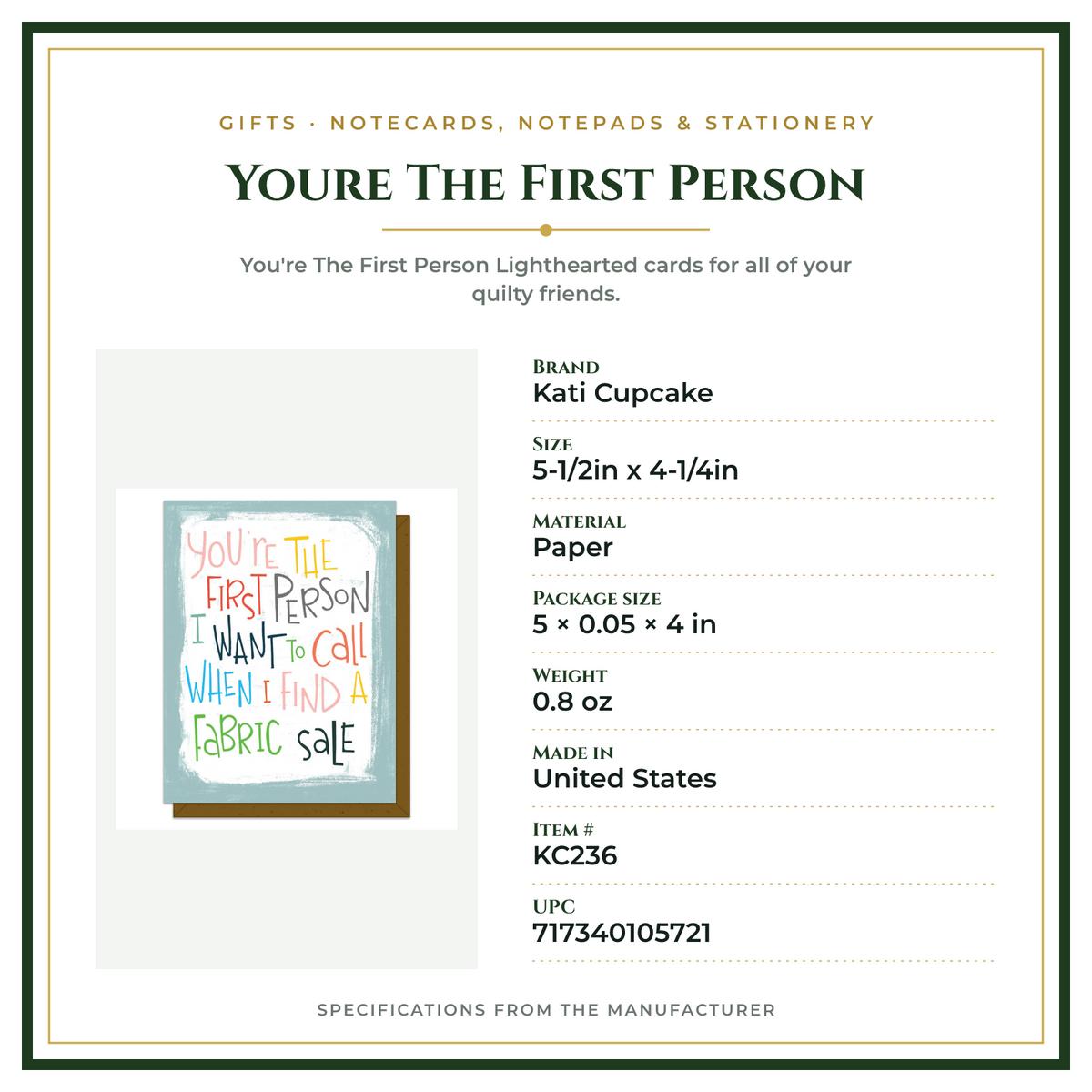 Product Specifications – Youre The First Person