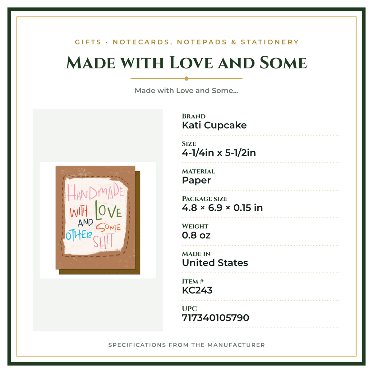 Product Specifications – Made with Love and Some