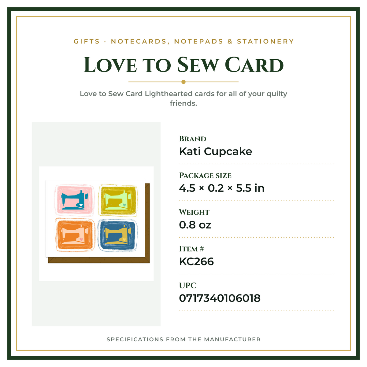 Product Specifications – Love to Sew Card