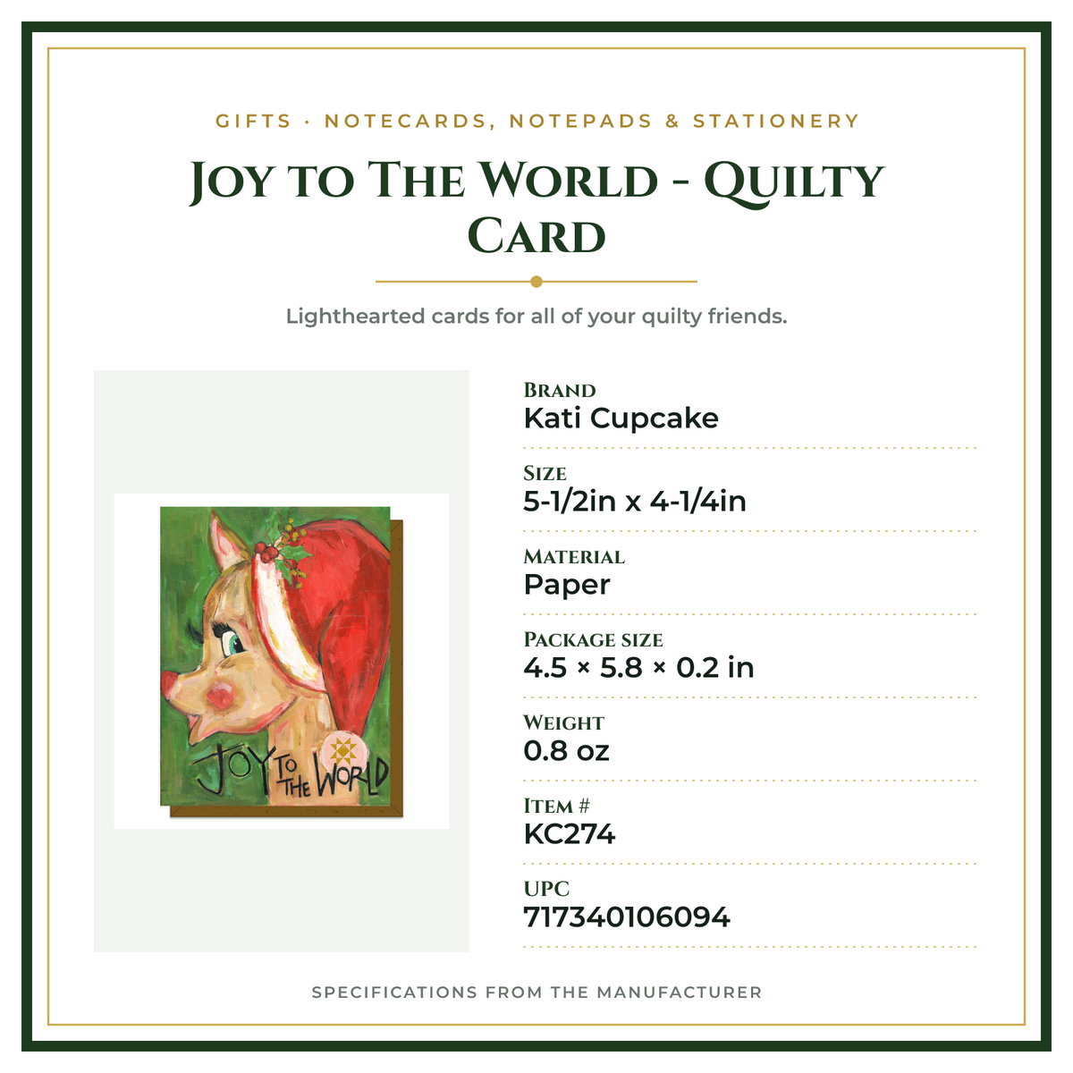 Product Specifications – Joy to The World - Quilty Card