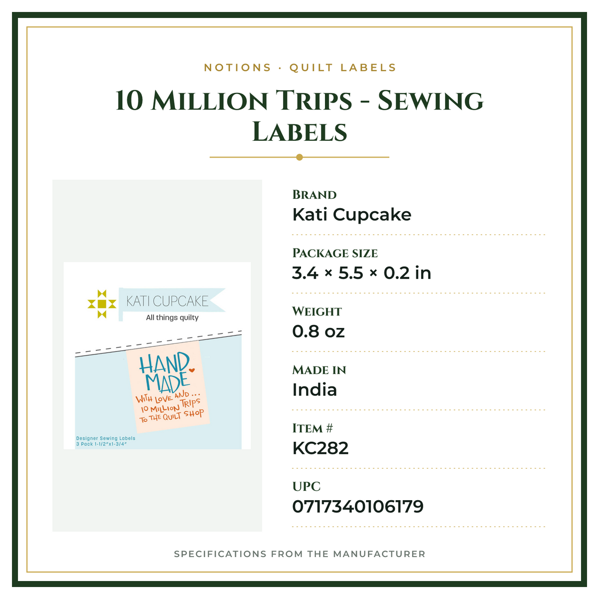 Product Specifications – 10 Million Trips - Sewing Labels