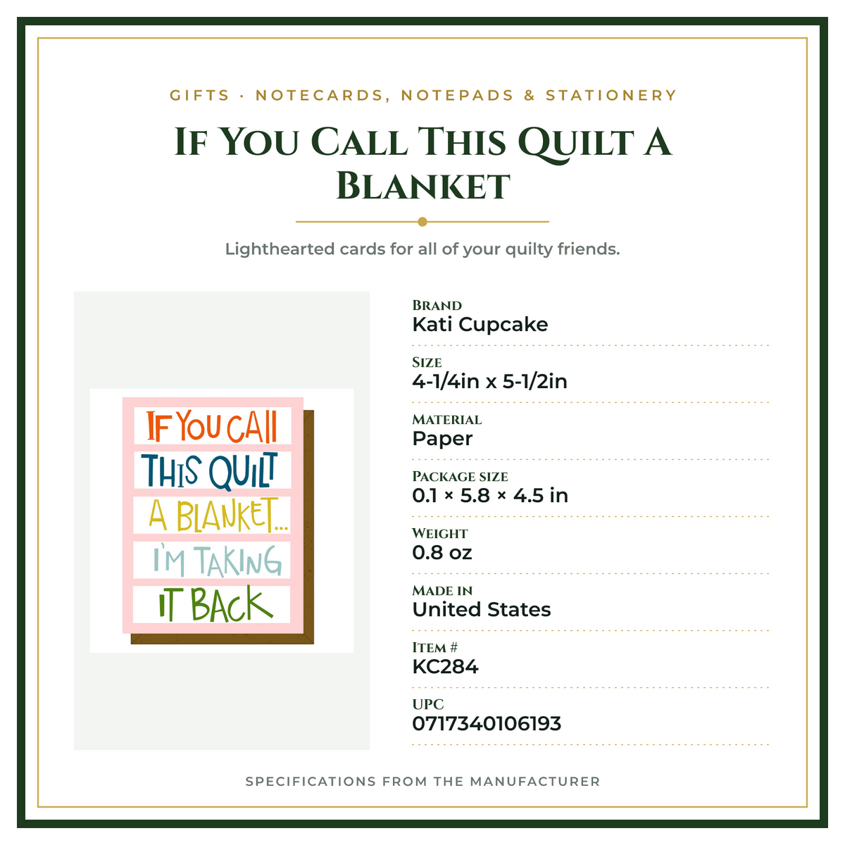 Product Specifications – If You Call This Quilt A Blanket