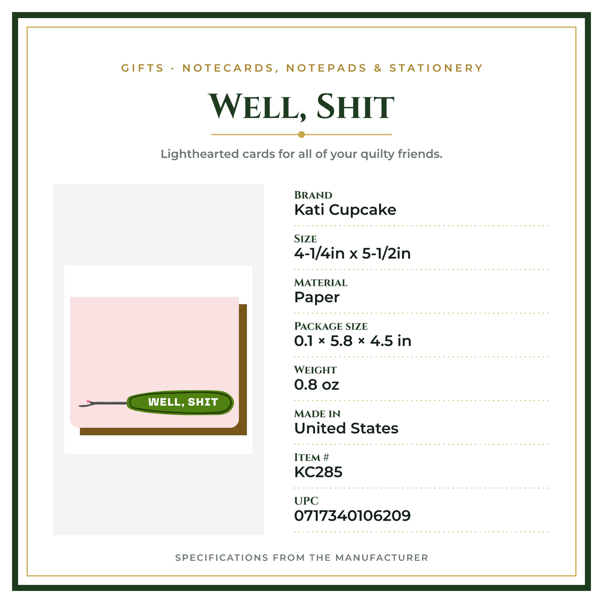 Product Specifications – Well, Shit