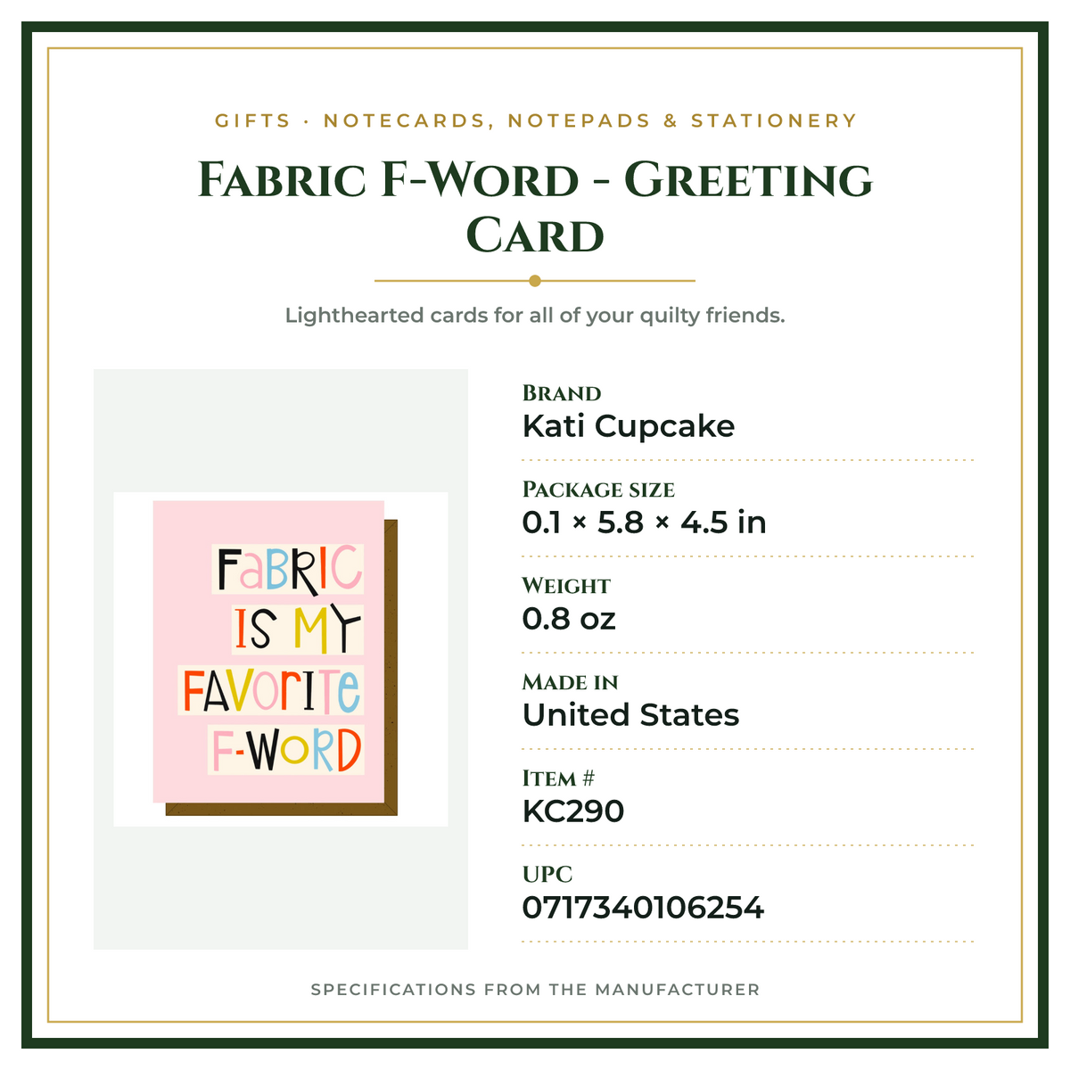 Product Specifications – Fabric F-Word - Greeting Card