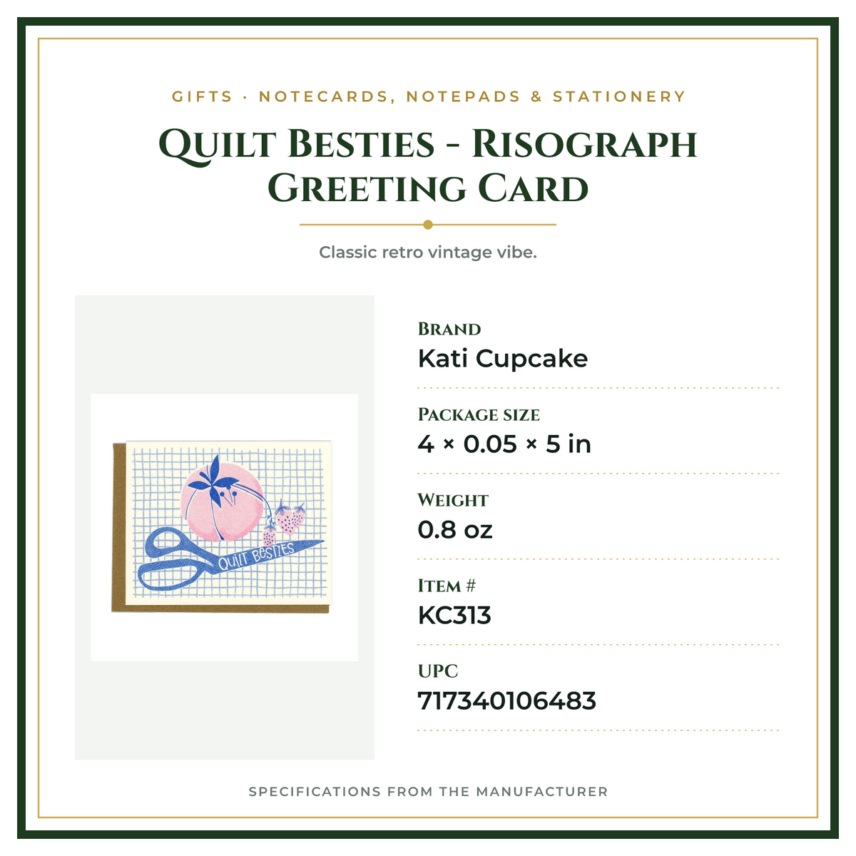 Product Specifications – Quilt Besties - Risograph Greeting Card