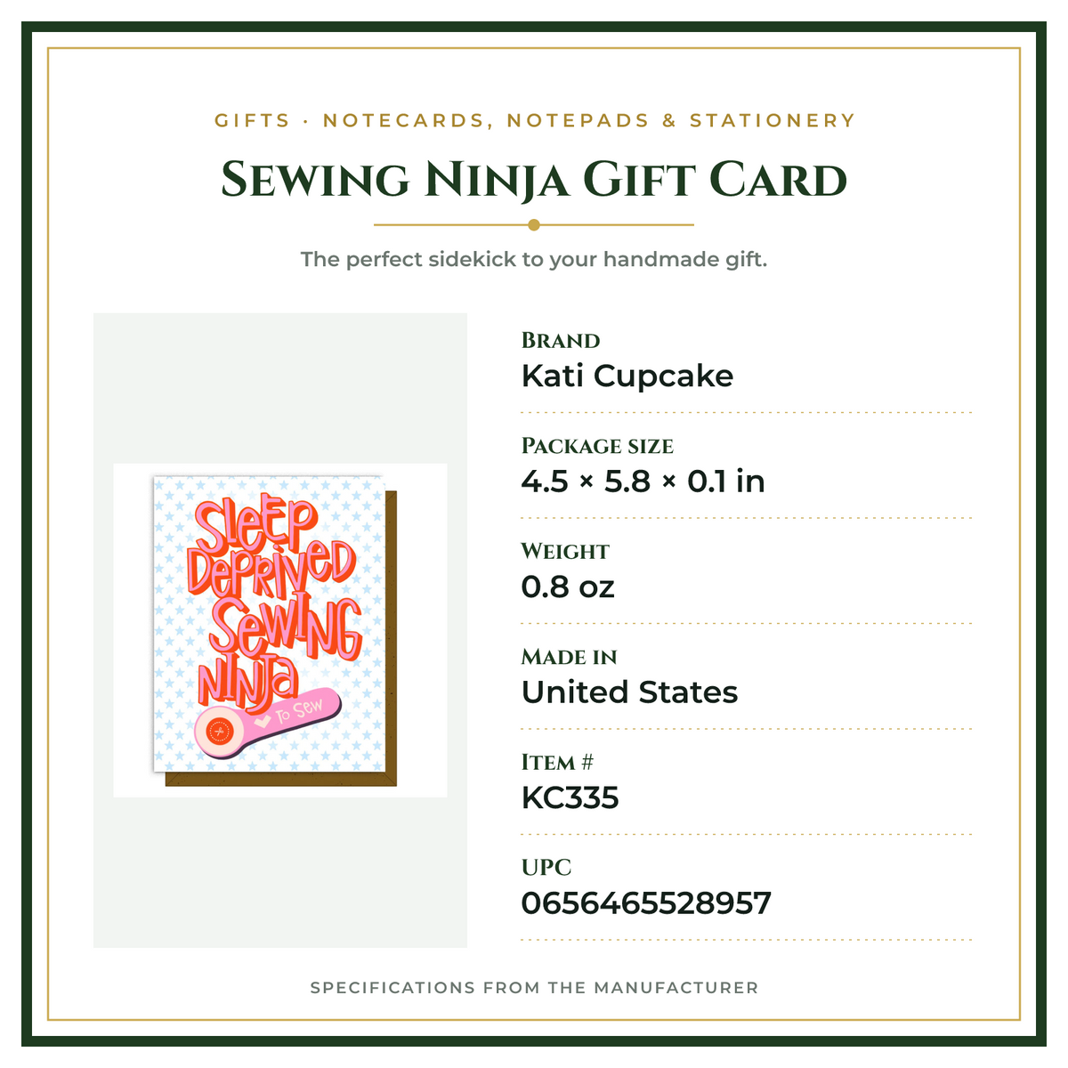 Product Specifications – Sewing Ninja Gift Card