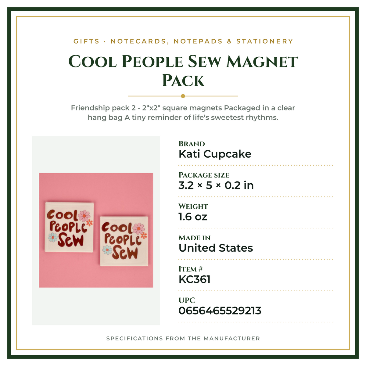 Product Specifications – Cool People Sew Magnet Pack