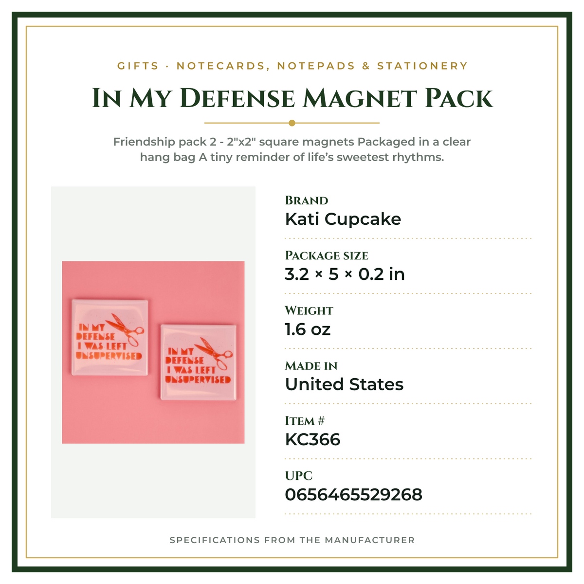 Product Specifications – In My Defense Magnet Pack