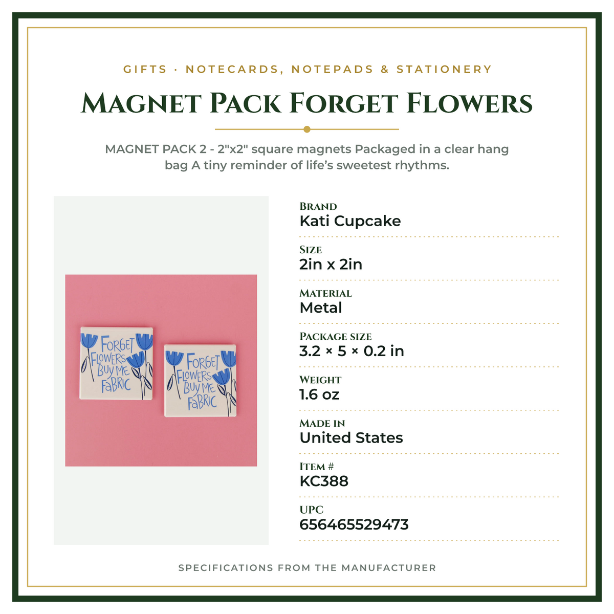 Product Specifications – Magnet Pack Forget Flowers