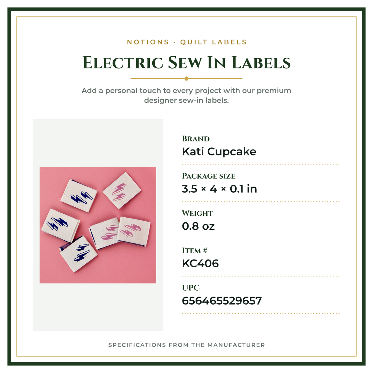Product Specifications – Electric Sew In Labels