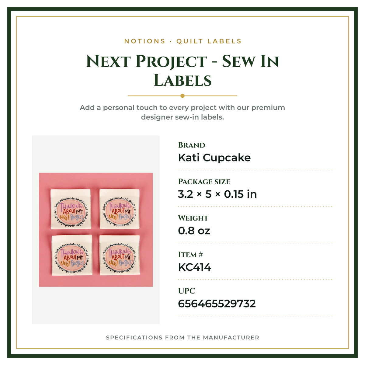 Product Specifications – Next Project - Sew In Labels